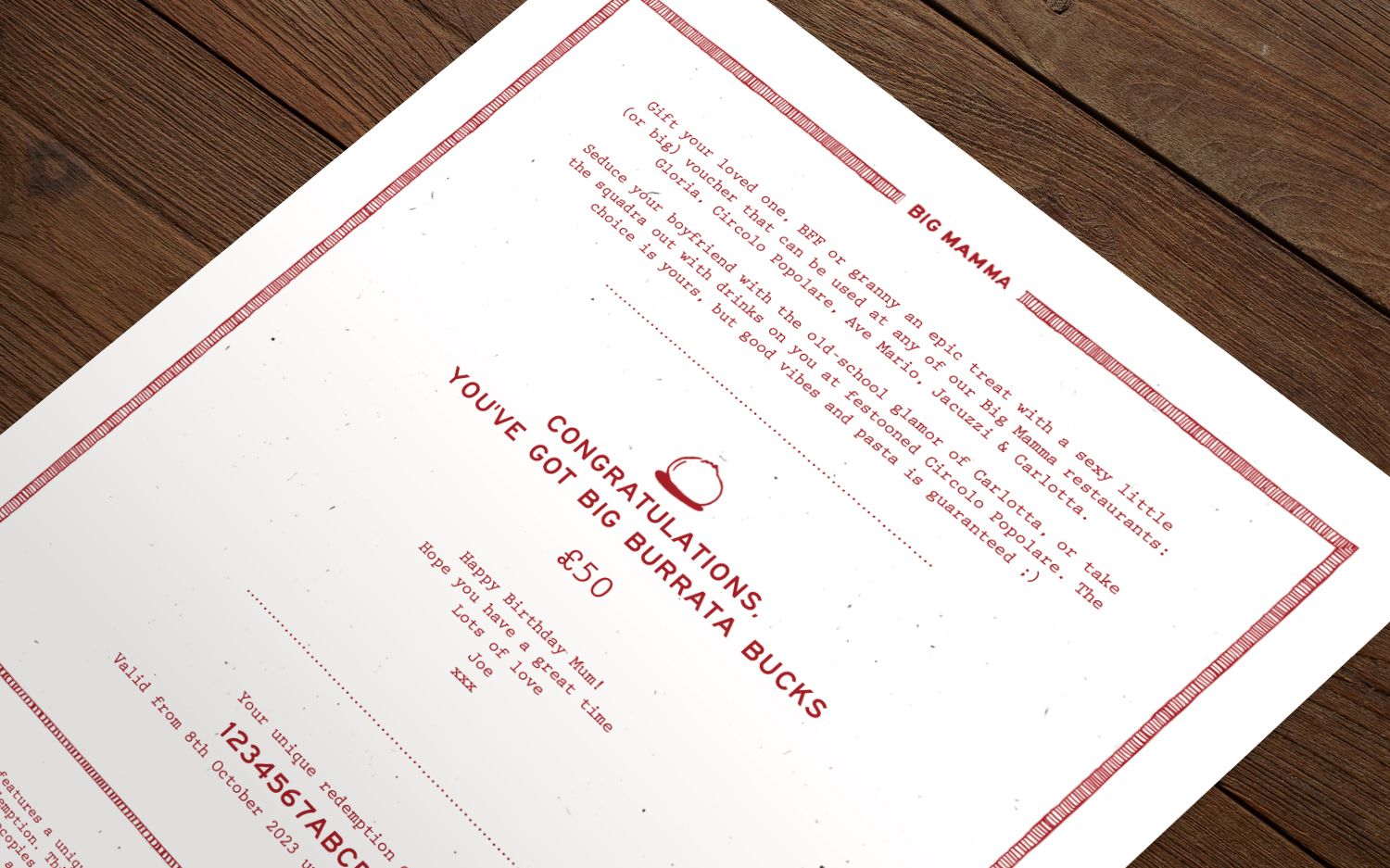 Big Mamma gift voucher